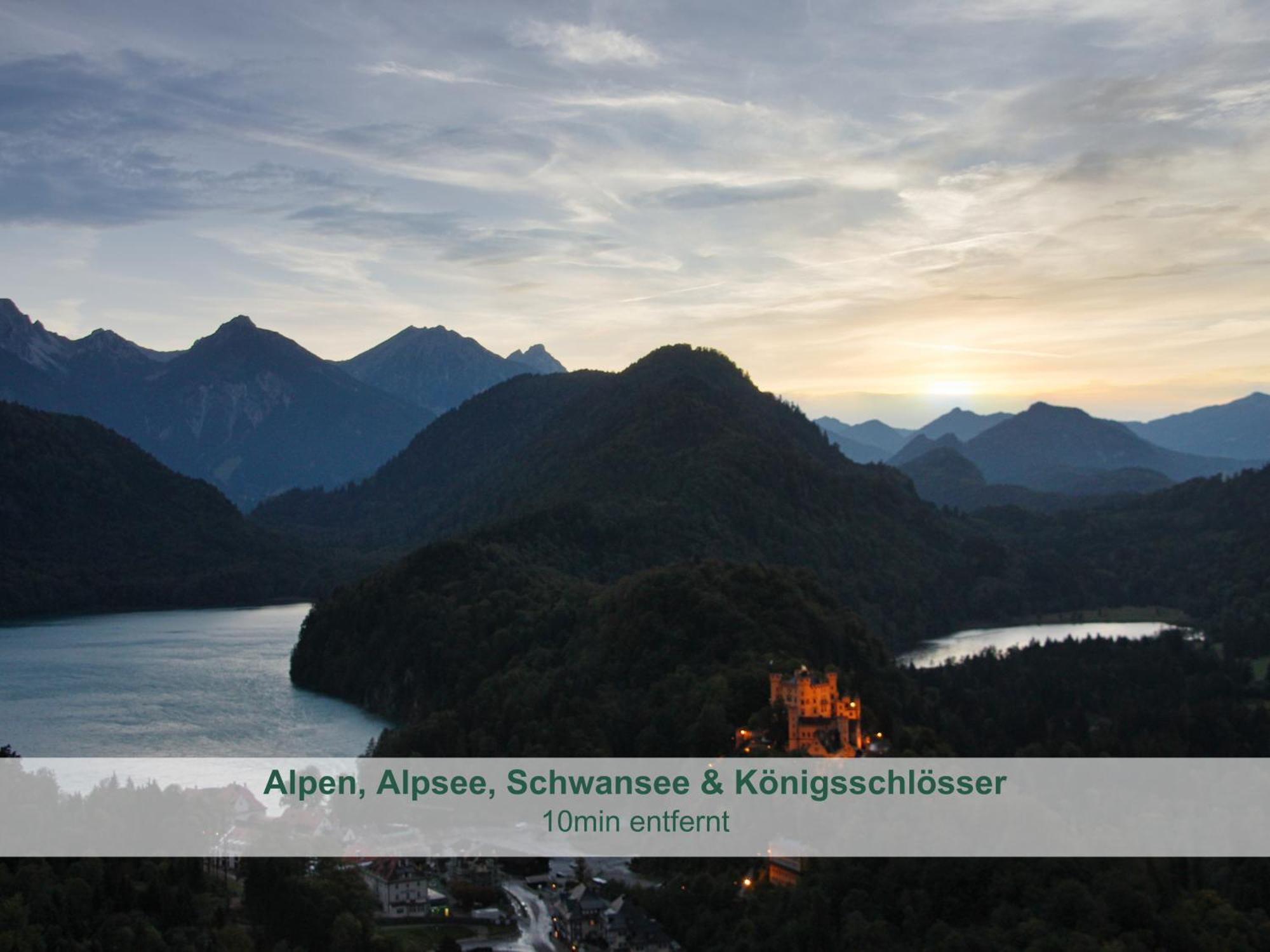 Chalet - Ferienwohnungen - Biohof Stoeger - Panoramasuedbalkon - Grandiose Aussicht Auf See, Berge Und Schloss Neuschwanstein Rieden Ngoại thất bức ảnh